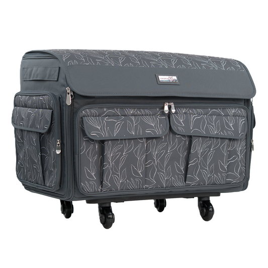 Everything Mary XXL 4 Wheel Collapsible Rolling Sewing Machine Storage Case, Grey Floral