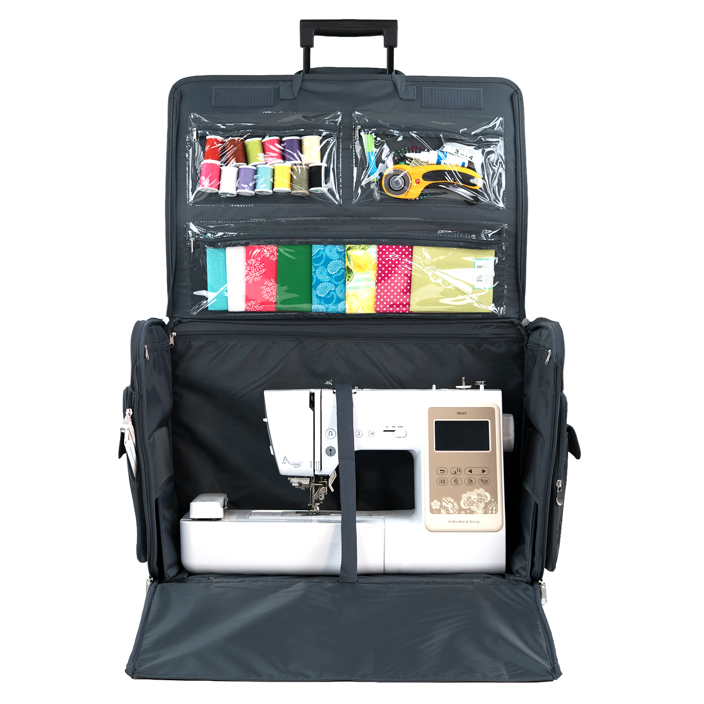 Everything Mary XXL 4 Wheel Collapsible Rolling Sewing Machine Storage Case, Grey Floral