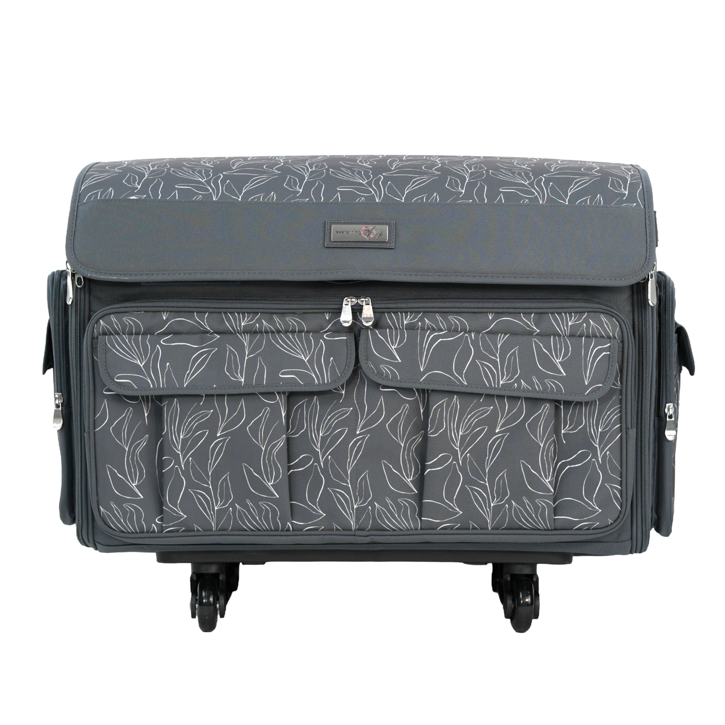 Everything Mary XXL 4 Wheel Collapsible Rolling Sewing Machine Storage Case, Grey Floral