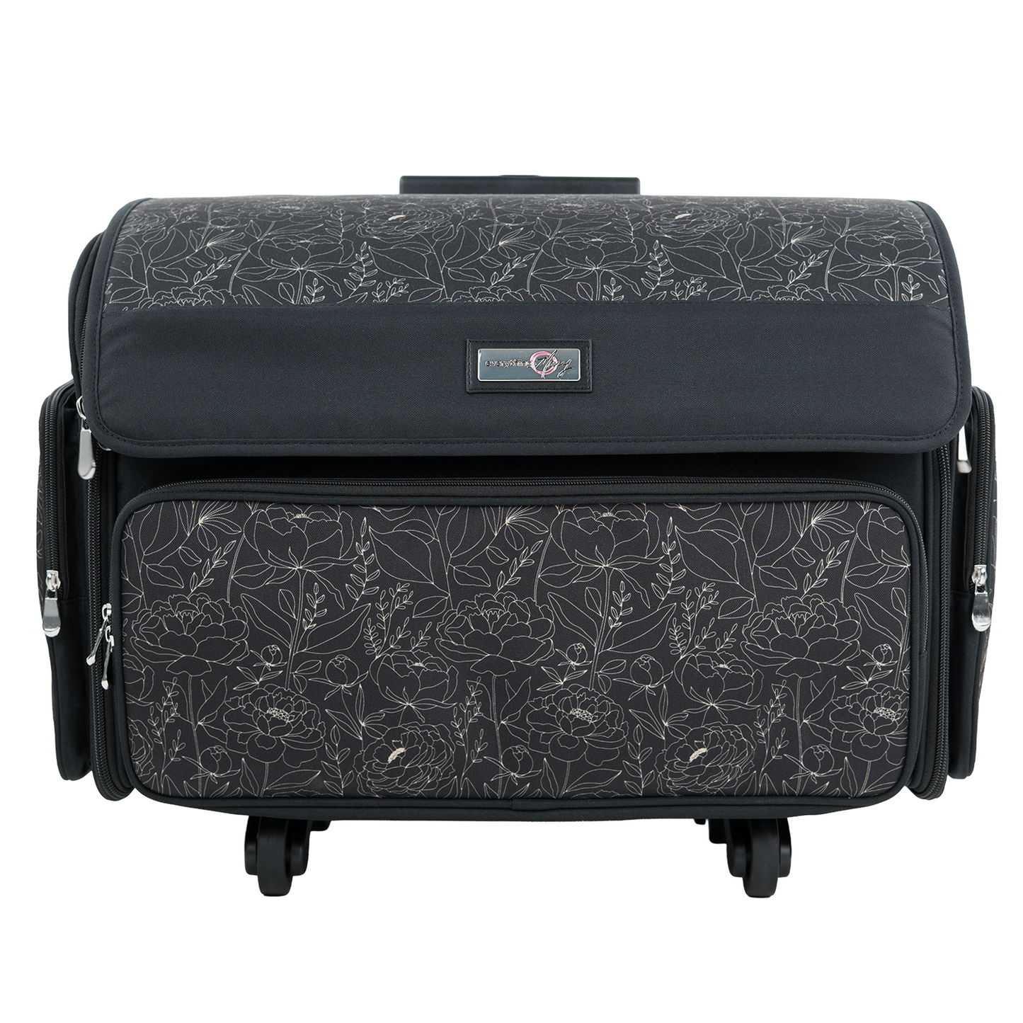 Everything Mary XL 4 Wheel Collapsible Rolling Sewing Machine Storage Case, Tan & Grey Floral