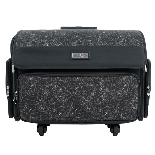 Everything Mary XL 4 Wheel Collapsible Rolling Sewing Machine Storage Case, Tan & Grey Floral