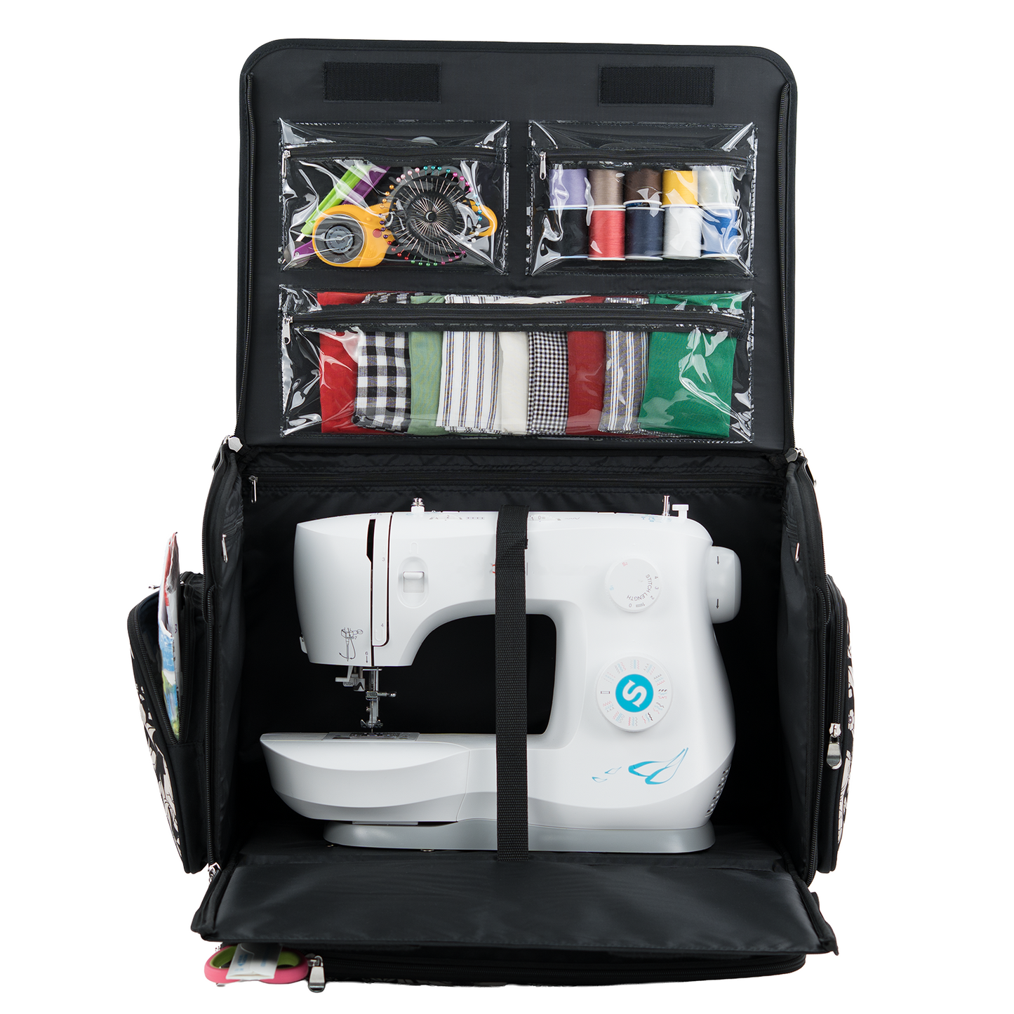 Everything Mary XL 4 Wheel Collapsible Rolling Sewing Machine Storage Case, Artistic Floral