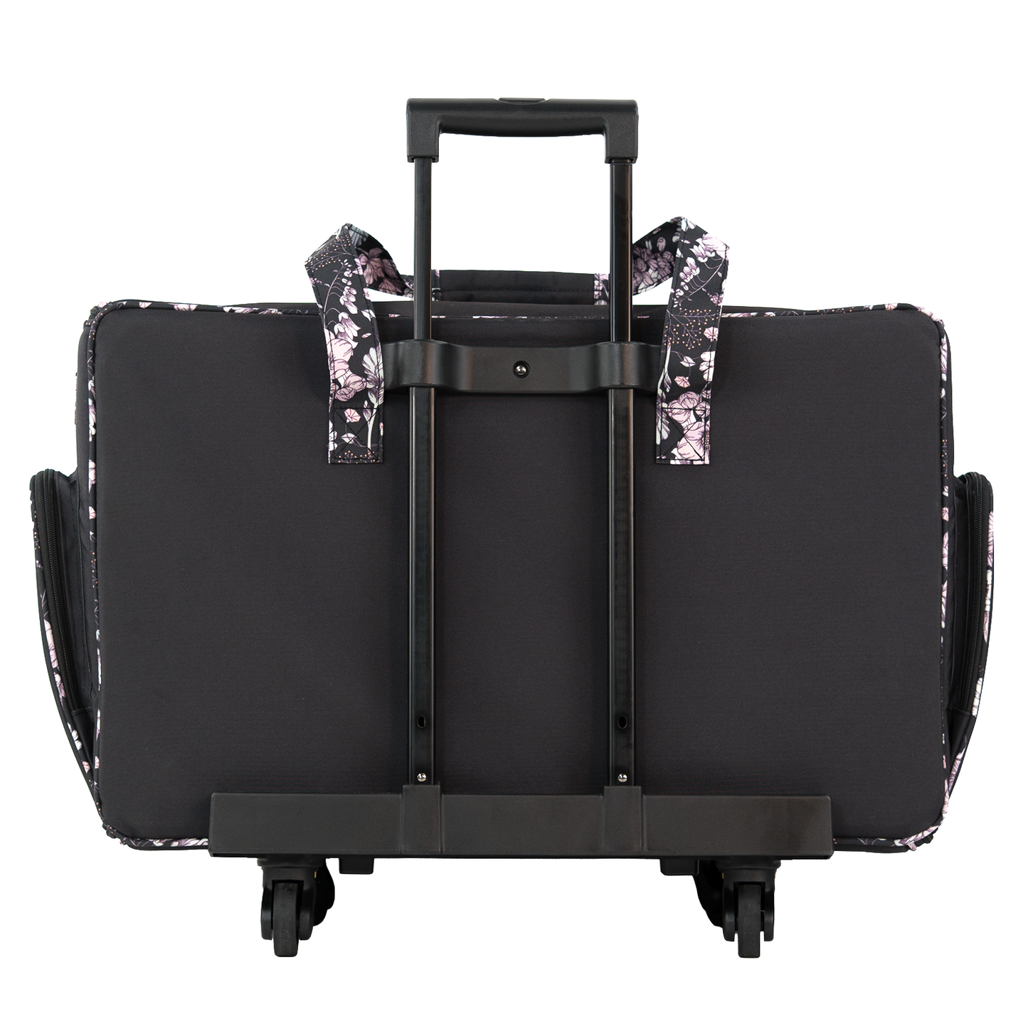 Everything Mary XXL 4 Wheel Collapsible Rolling Sewing Machine Storage Case, Black & Floral Trim
