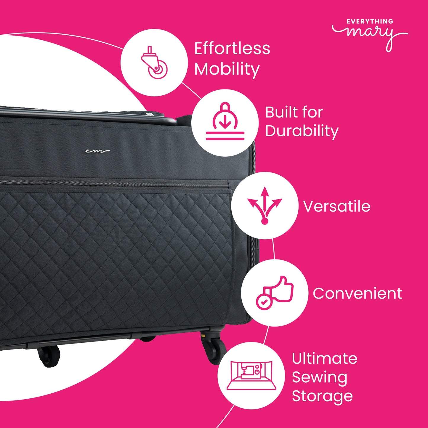 Everything Mary Jumbo 5 Wheel Collapsible Rolling Sewing Machine Storage Case, Black