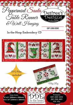 Desiree's Designs Peppermint Santa Table Runner and Wall Hanging Embroidery CD # GP-108-DDE