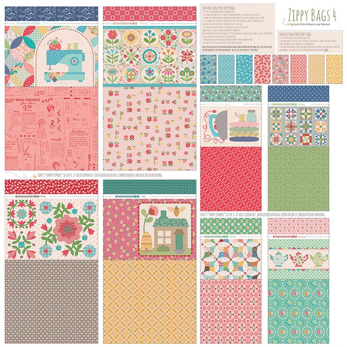 Lori Holt Home Décor Zippy Bags 4 Panel