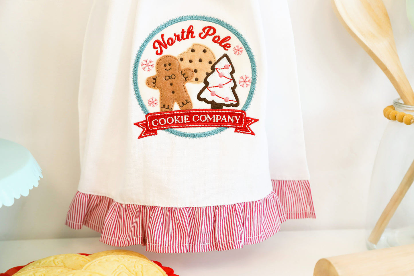 Kimberbell Red & White Striped Ruffled Tea Towel 2 pack