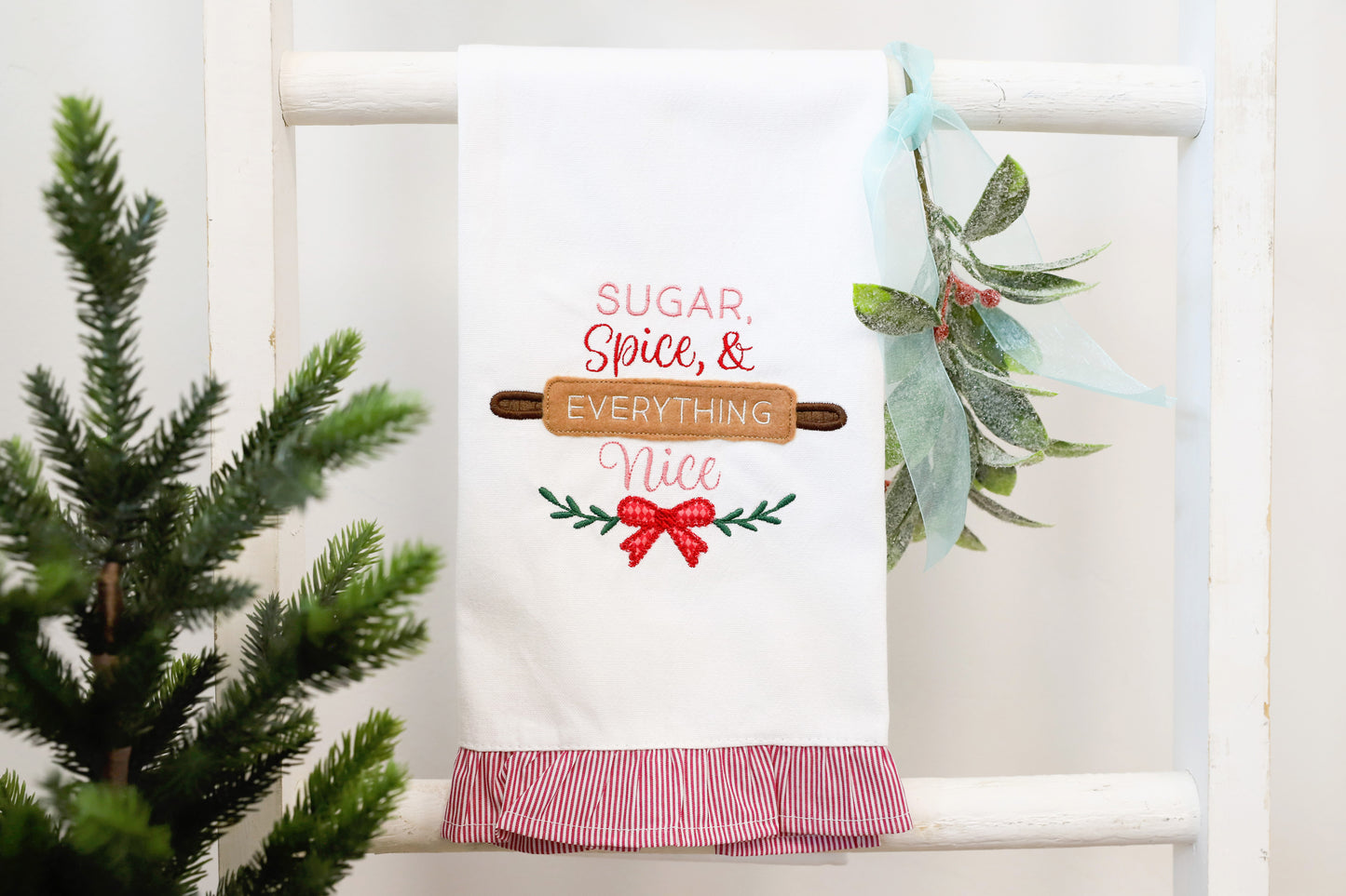 Kimberbell Red & White Striped Ruffled Tea Towel 2 pack