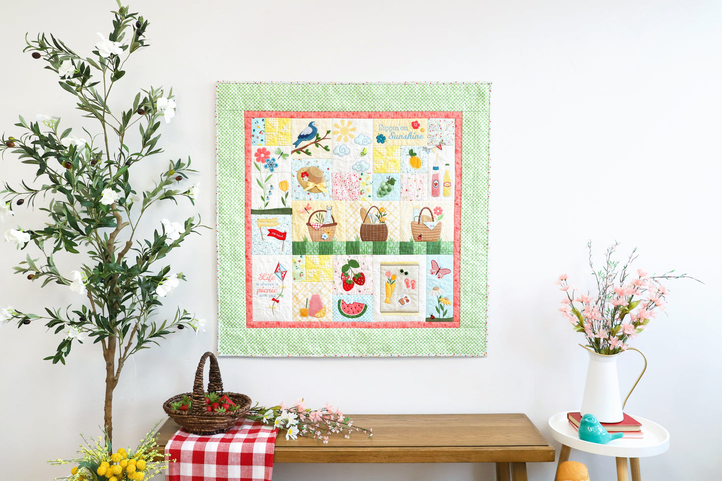 Pre-order Kimberbell Sippin' on Sunshine Quilt full set Book, Embellishments, fabric kit