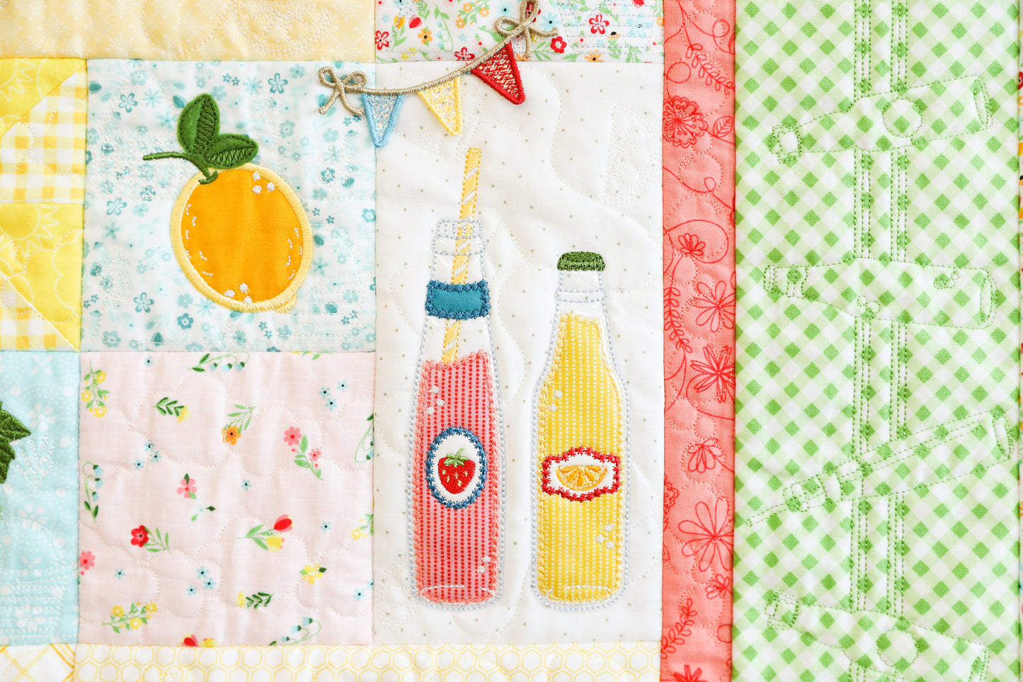 Pre-order Kimberbell Sippin' on Sunshine Quilt full set Book, Embellishments, fabric kit