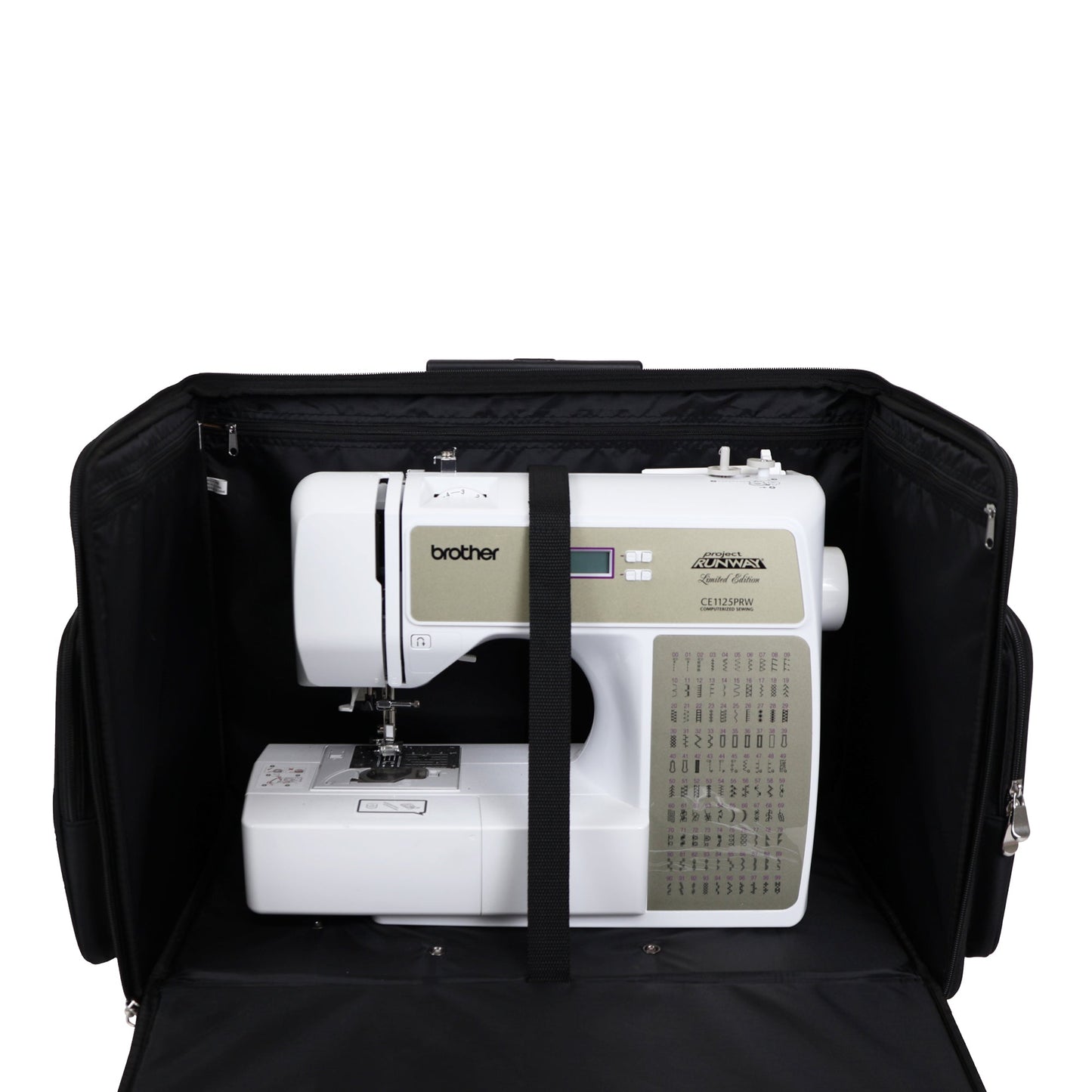 Everything Mary XL 4 Wheel Collapsible Rolling Sewing Machine Storage Case, Black Quilted