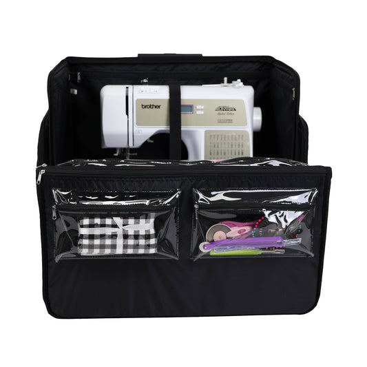 Everything Mary XL 4 Wheel Collapsible Rolling Sewing Machine Storage Case, Black Quilted