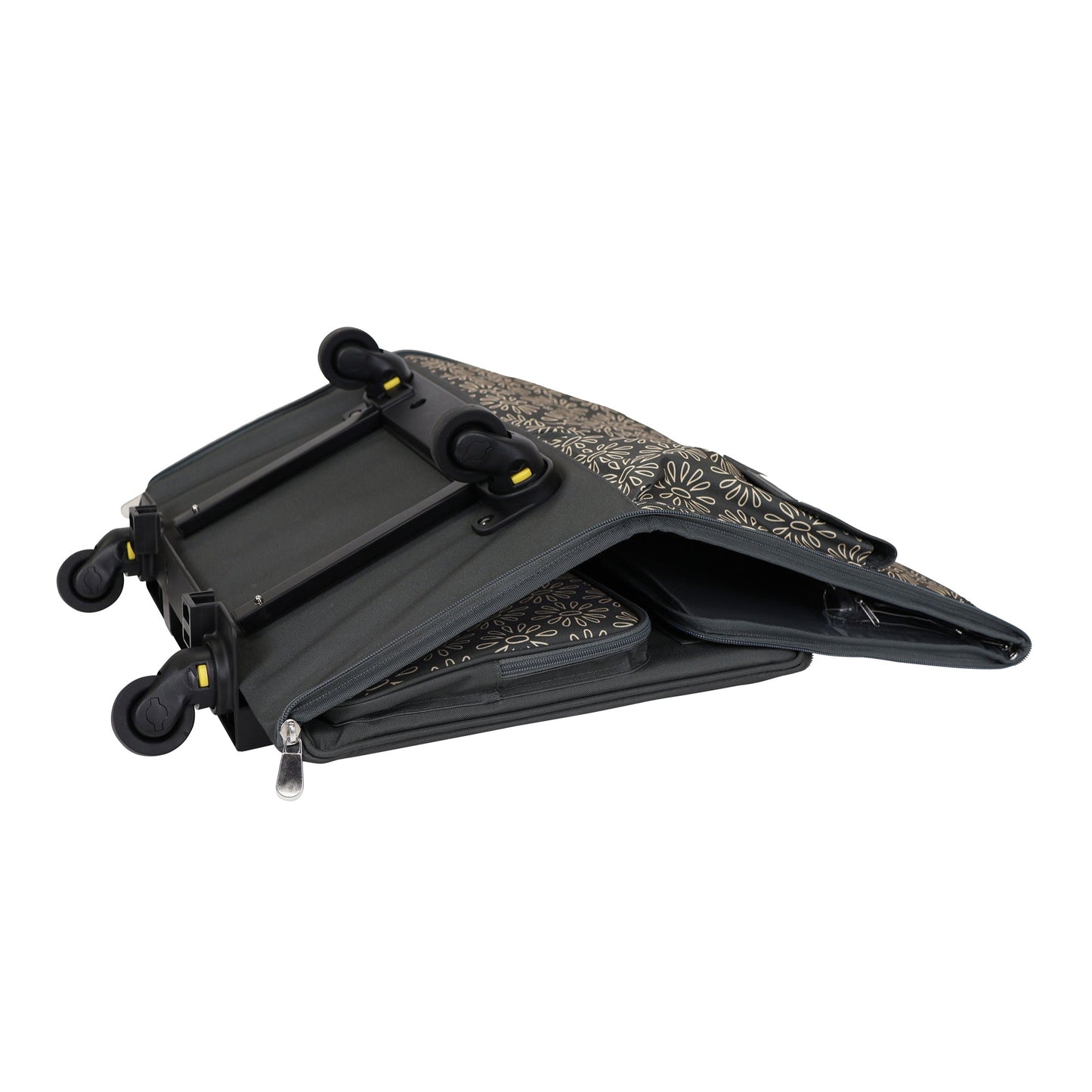 Everything Mary Flat Top XL 4 Wheel Collapsible Rolling Sewing Machine Storage Case, Tan Floral