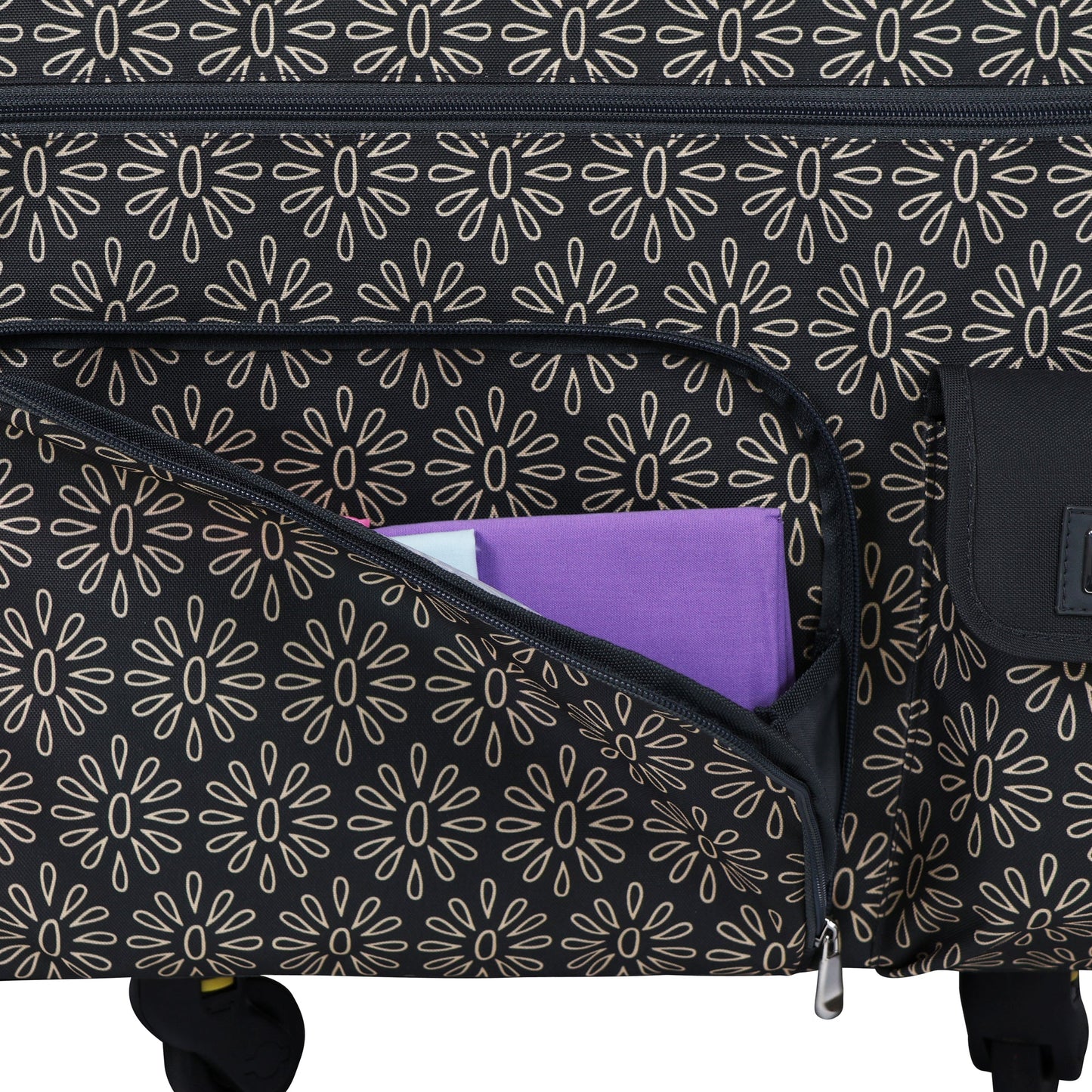 Everything Mary Flat Top XL 4 Wheel Collapsible Rolling Sewing Machine Storage Case, Tan Floral