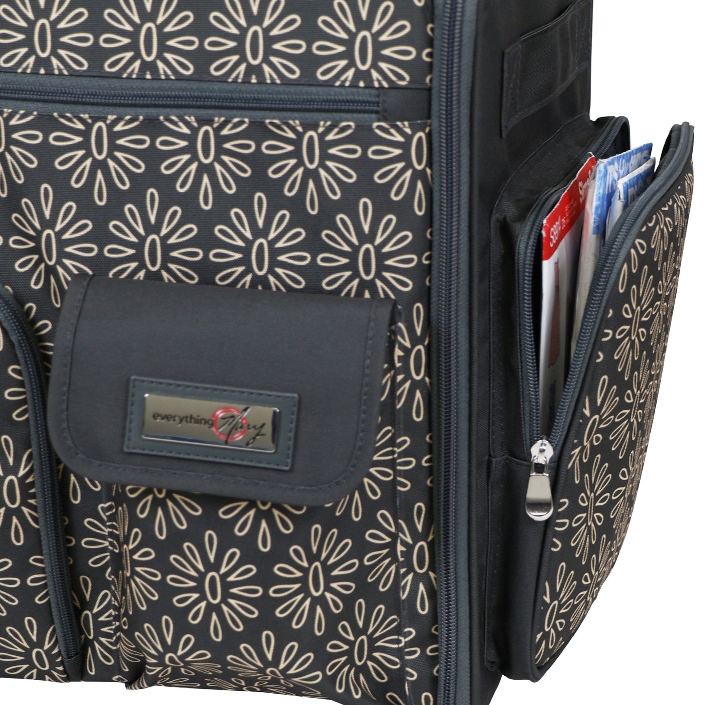 Everything Mary Flat Top XL 4 Wheel Collapsible Rolling Sewing Machine Storage Case, Tan Floral