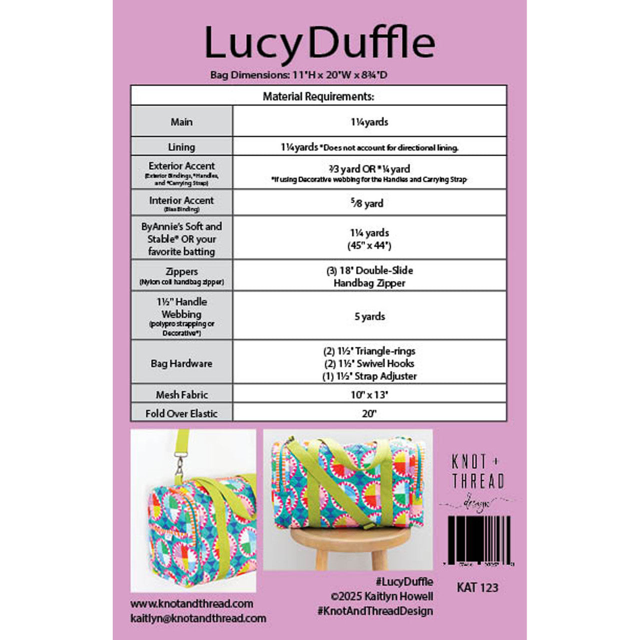 Knot and Thread Lucy Duffle KAT123 paper pattern