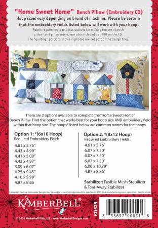 Kimberbell Home Sweet Home - Bench Pillow (Machine Embroidery) # KD525