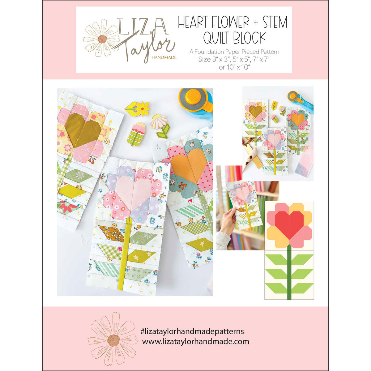 Liza Taylor Heart Flower Quilt Block A Foundation Paper Pieced Pattern LIZ56821