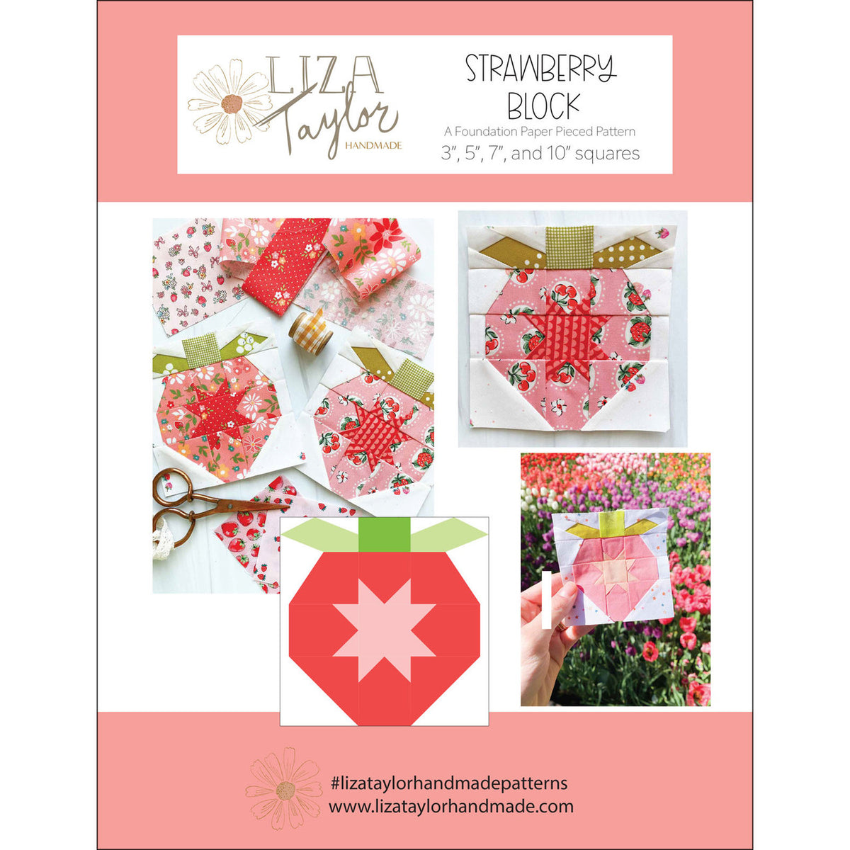 Liza Taylor Strawberry Quilt Block A Foundation Paper Pieced Pattern