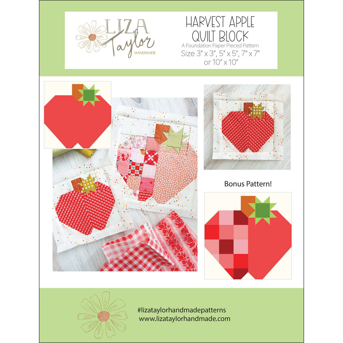 Liza Taylor Harvest Apple Quilt Block A Foundation Paper Pieced Pattern LIZ89411