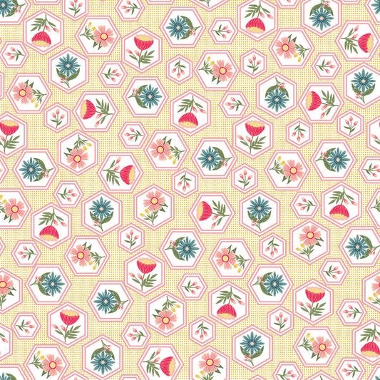 Vintage Flora Honeycomb Flower - Yellow MAS10332-S by the yard