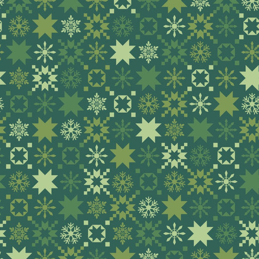 A Quilty Little Christmas Designer: Kimberbell Snowflake green by the yard  MAS10577-G Pre-Order July