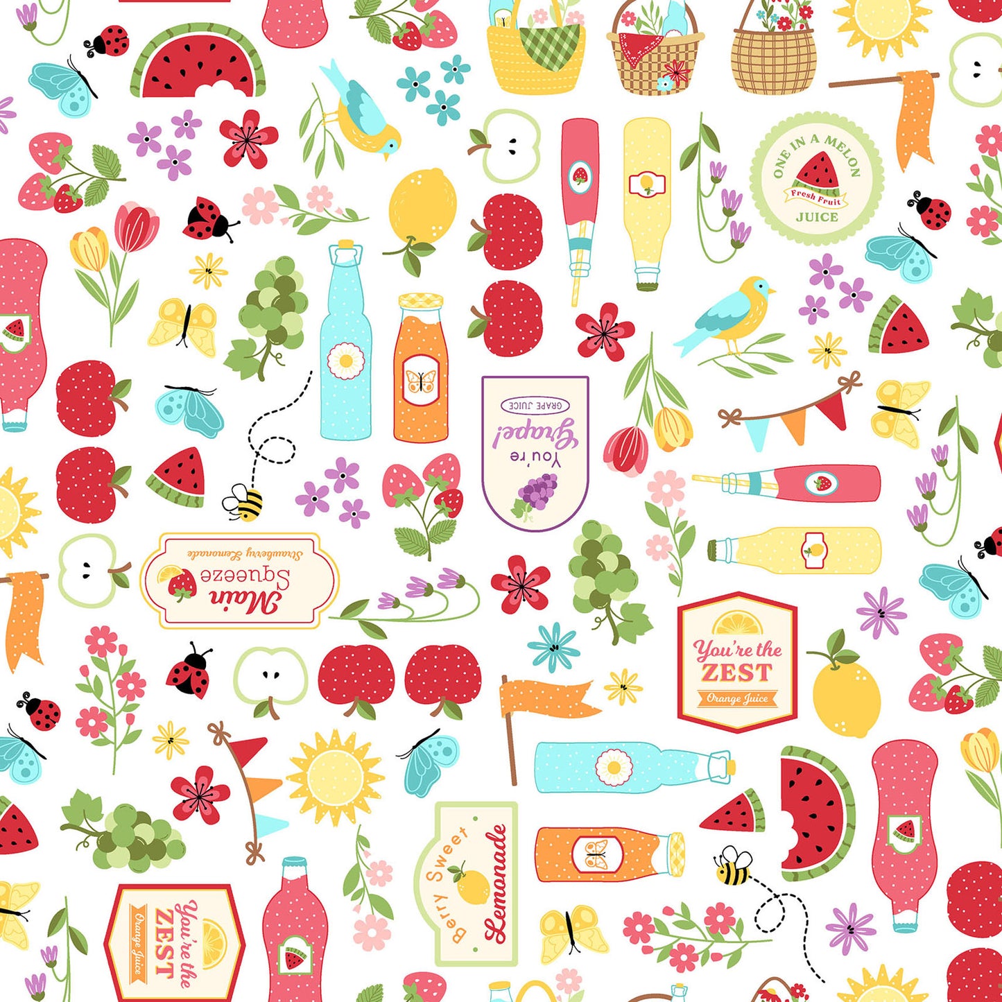 Sippin' On Sunshine Focal Print - White MAS11071-W by the yard