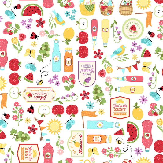Sippin' On Sunshine Focal Print - White MAS11071-W by the yard