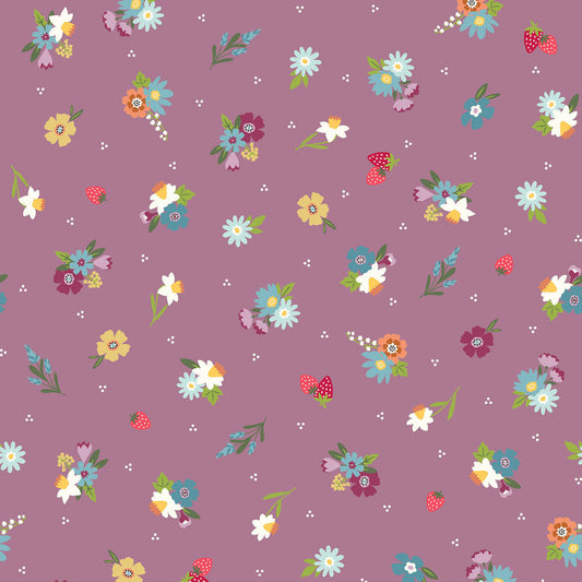 Pre-order Kimberbell Cottontail Farm Garden Flower Toss - Plum MAS11343-V by the 1/2 yard Oct 26