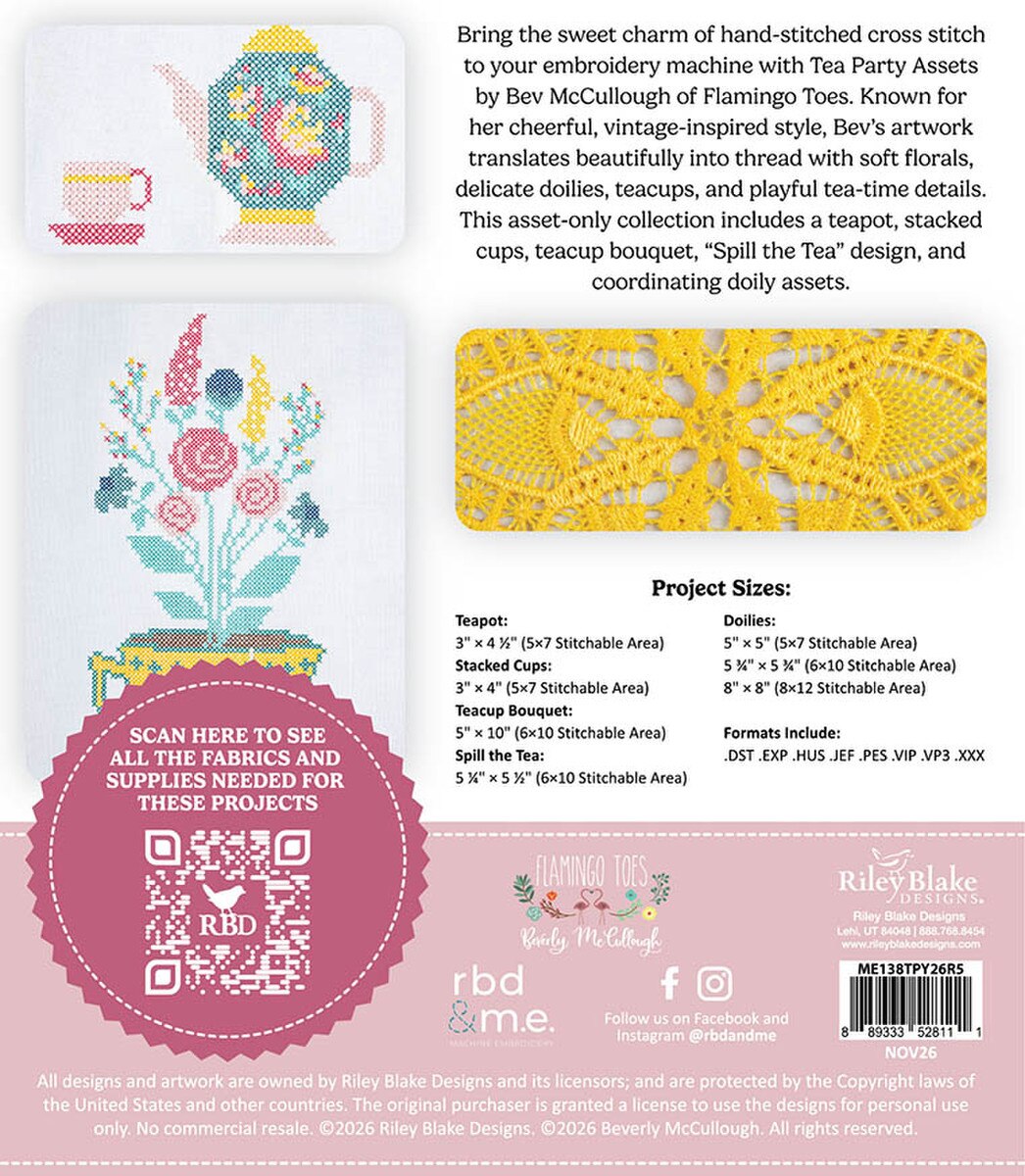 Tea Party Cross-Stitch Assets by Bev McCullough - RBD & M.E.™ USB Nov 2026