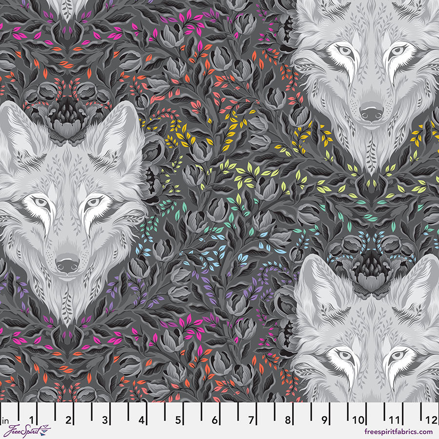 Tula Pink Grayworks  Wolf of Pink Street - Carbon By the 1/2 yard