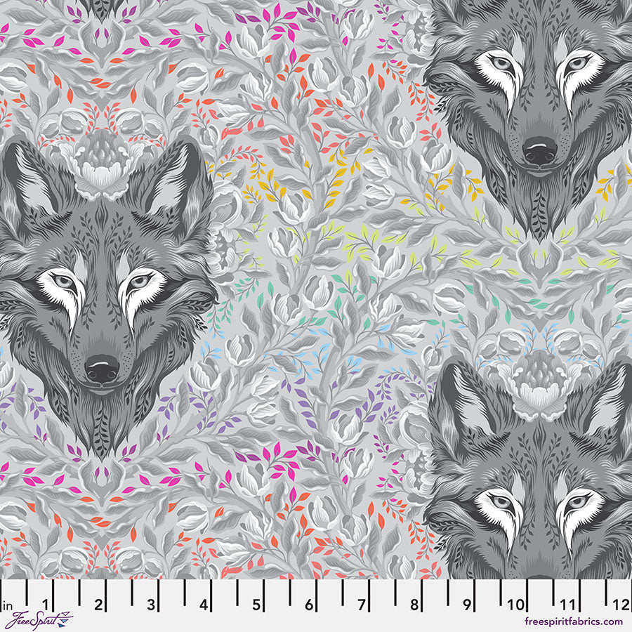 Tula Pink Grayworks  Wolf of Pink Street - Fog By the 1/2 yard