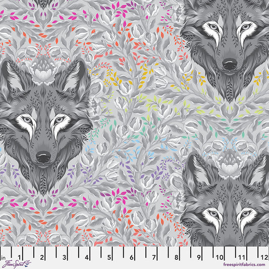Tula Pink Grayworks  Wolf of Pink Street - Fog By the 1/2 yard