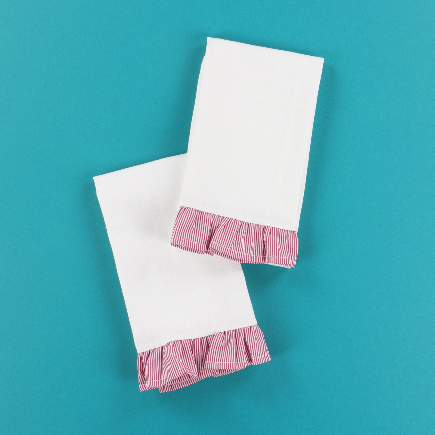 Kimberbell Red & White Striped Ruffled Tea Towel 2 pack