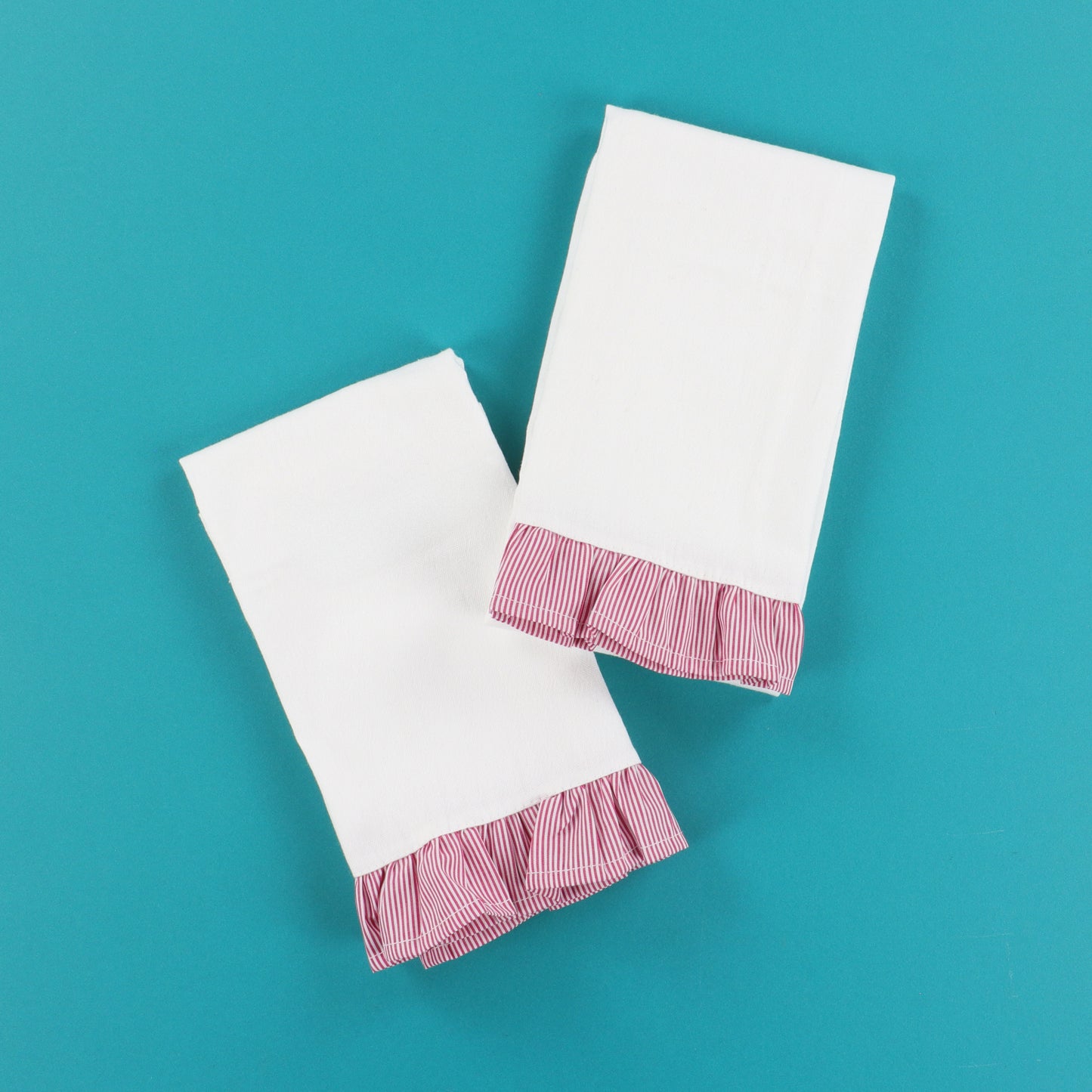Kimberbell Red & White Striped Ruffled Tea Towel 2 pack