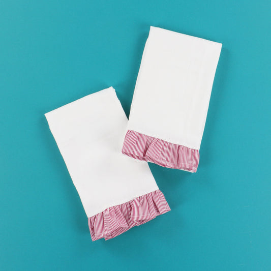 Kimberbell Red & White Striped Ruffled Tea Towel 2 pack