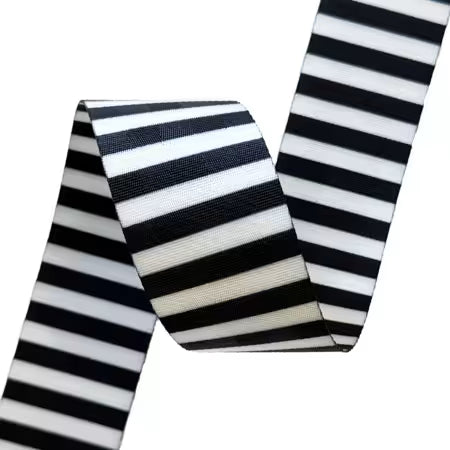 Sassafras Lane Designs Black & White Stripe Webbing 2in wide by the yard # SASSWEB-01