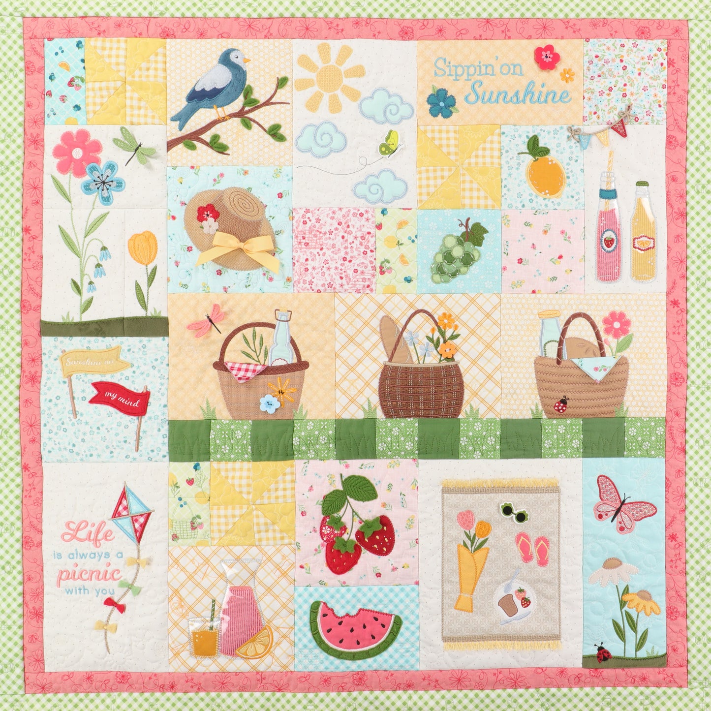 Pre-order Kimberbell Sippin' on Sunshine Quilt full set Book, Embellishments, fabric kit