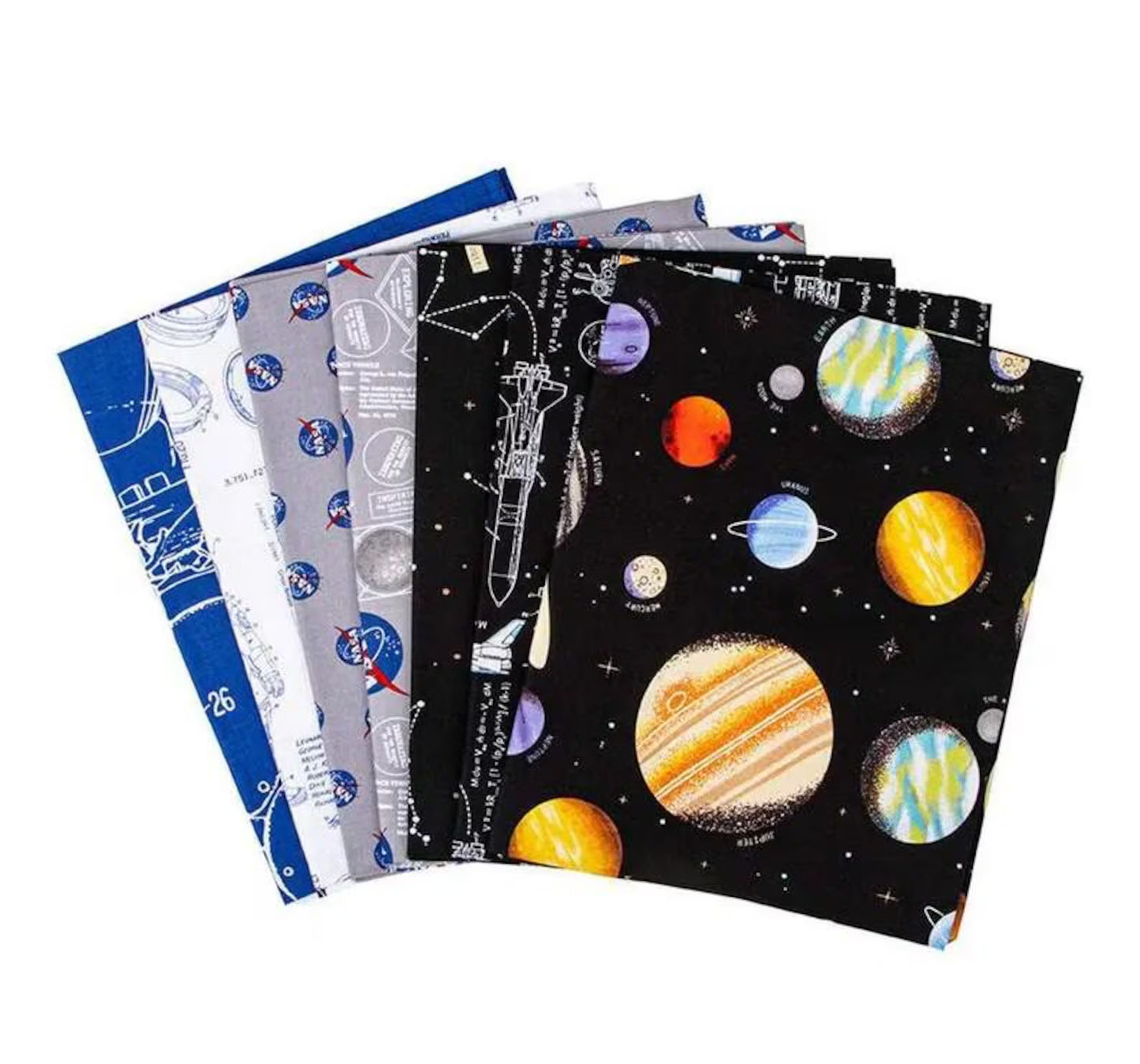Outer Space by NASA 1 Yard Bundle Black, 7 Pcs