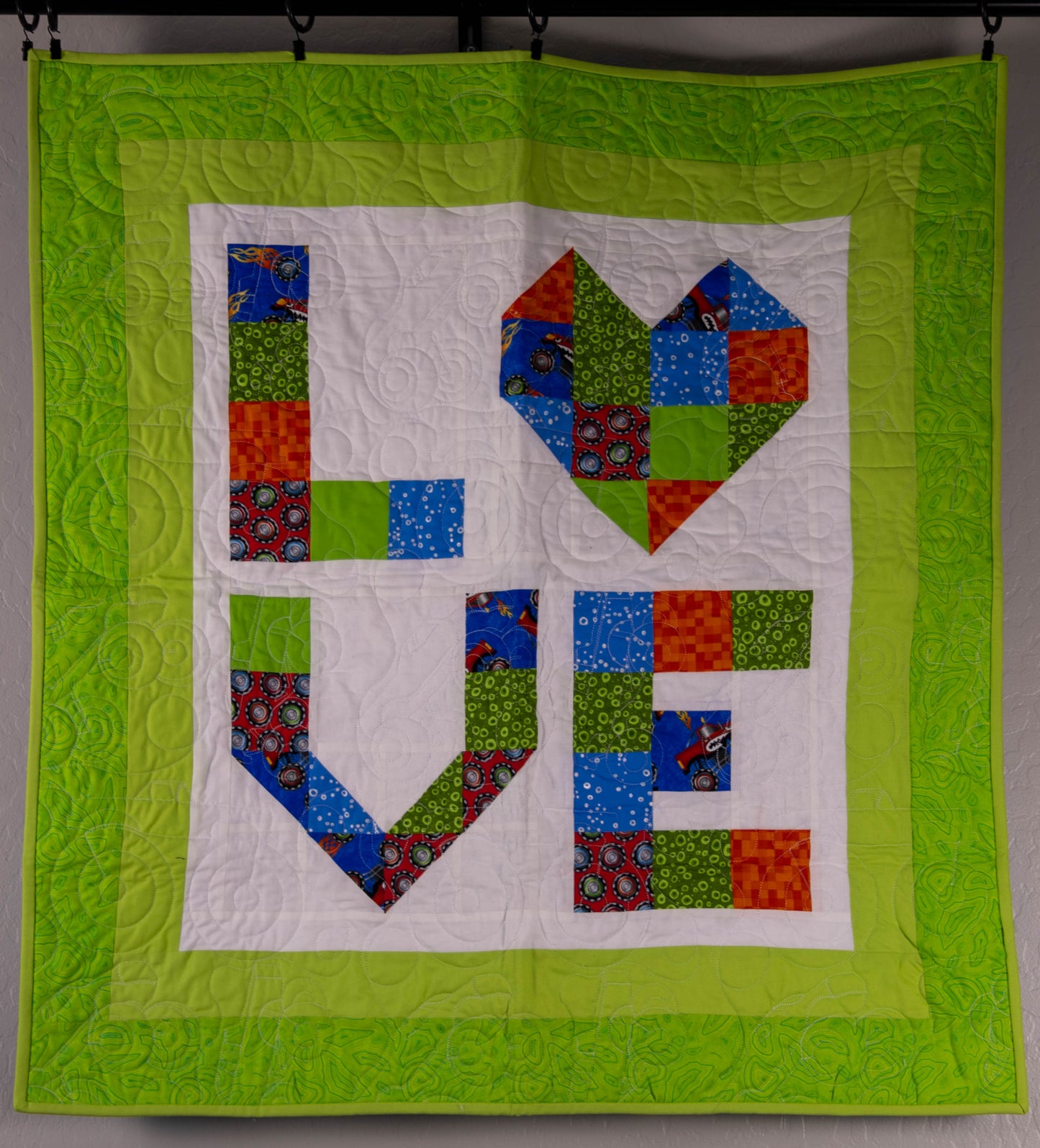 Handmade Green Love Baby Quilt
