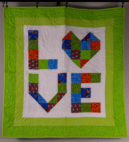 Handmade Green Love Baby Quilt