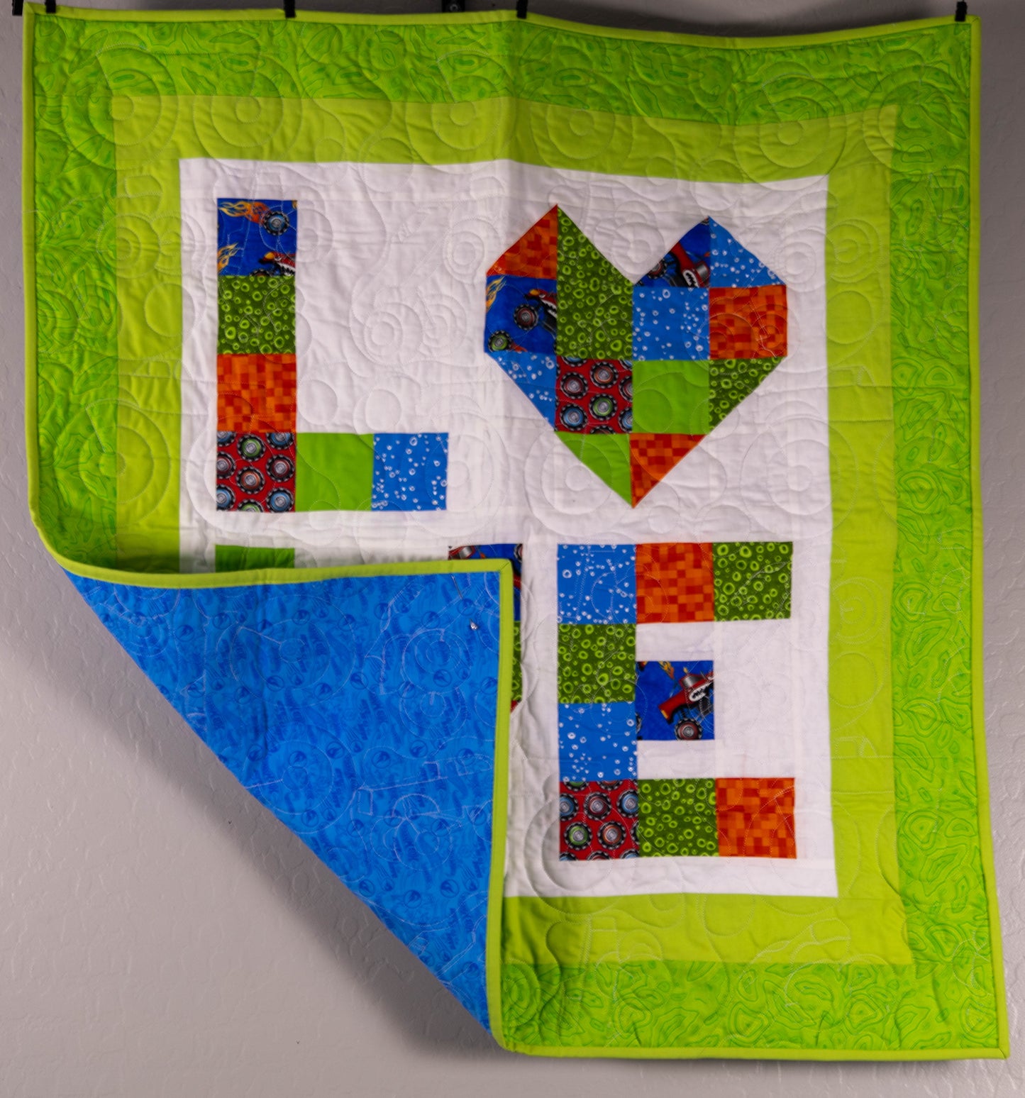 Handmade Green Love Baby Quilt